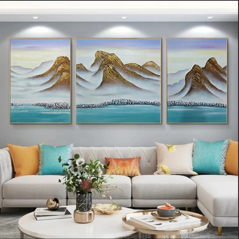SF  121  日照金山手绘油画装饰画客厅三联画沙发轻奢背景挂画