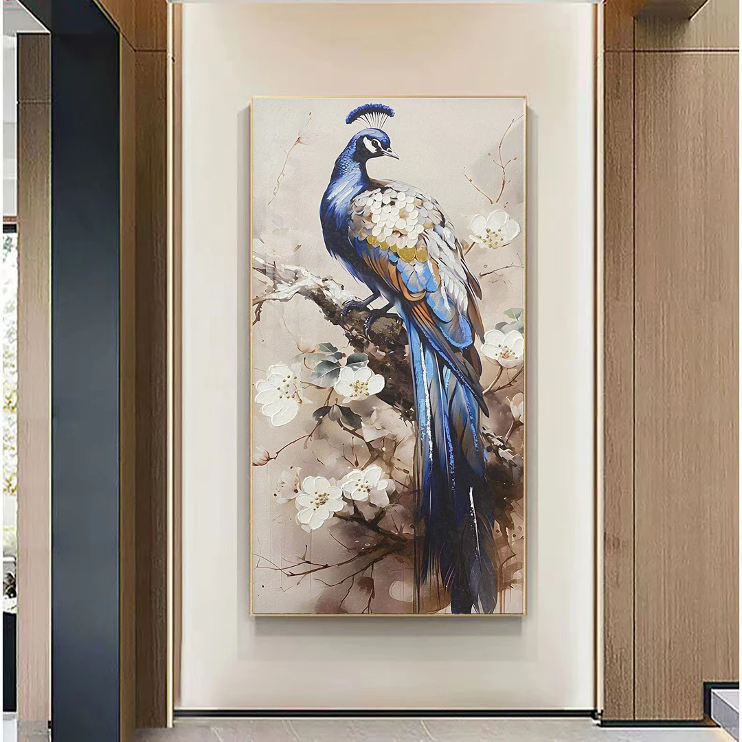 XG 705 手工油画孔雀玄关画抽象装饰画玄关画轻奢背景简约