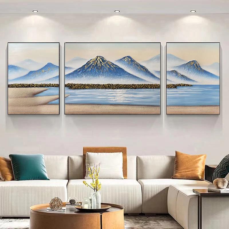 SF 206 金山客厅背景墙挂画纯手绘立体油画铝合金