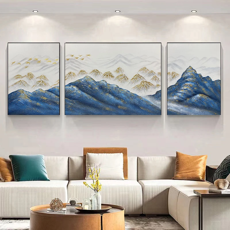 SF 203   金山客厅背景墙轻奢挂画纯手绘立体油画铝合金