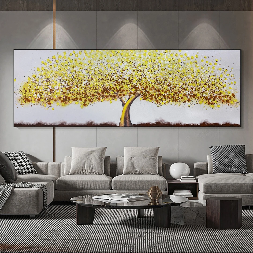 SF 160 黄金树高级客厅手工砂岩添笔油画装饰画沙发背景墙挂画