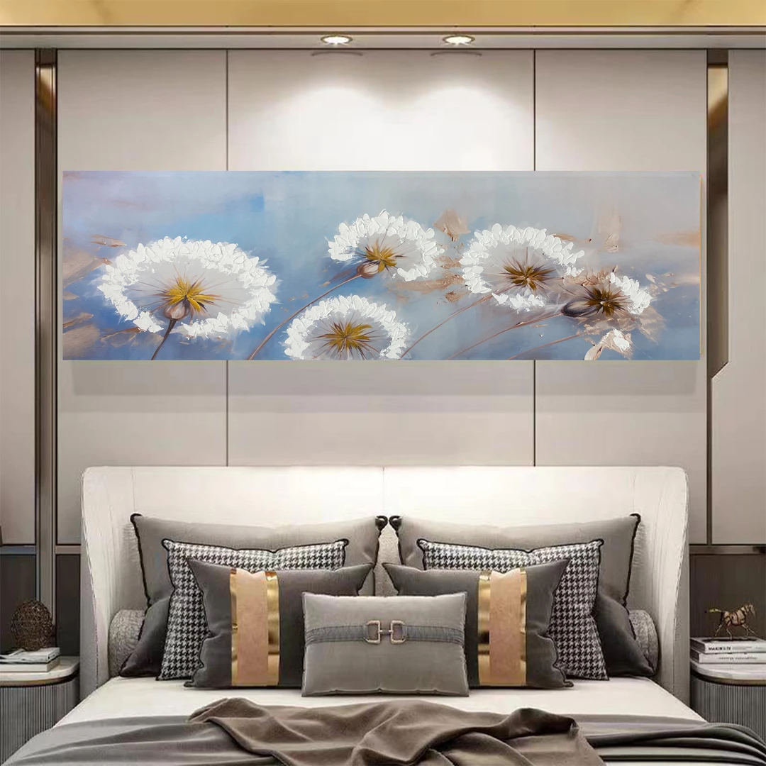 WK 7 现代简约温馨蒲公英床头画手工立体添笔油画单幅