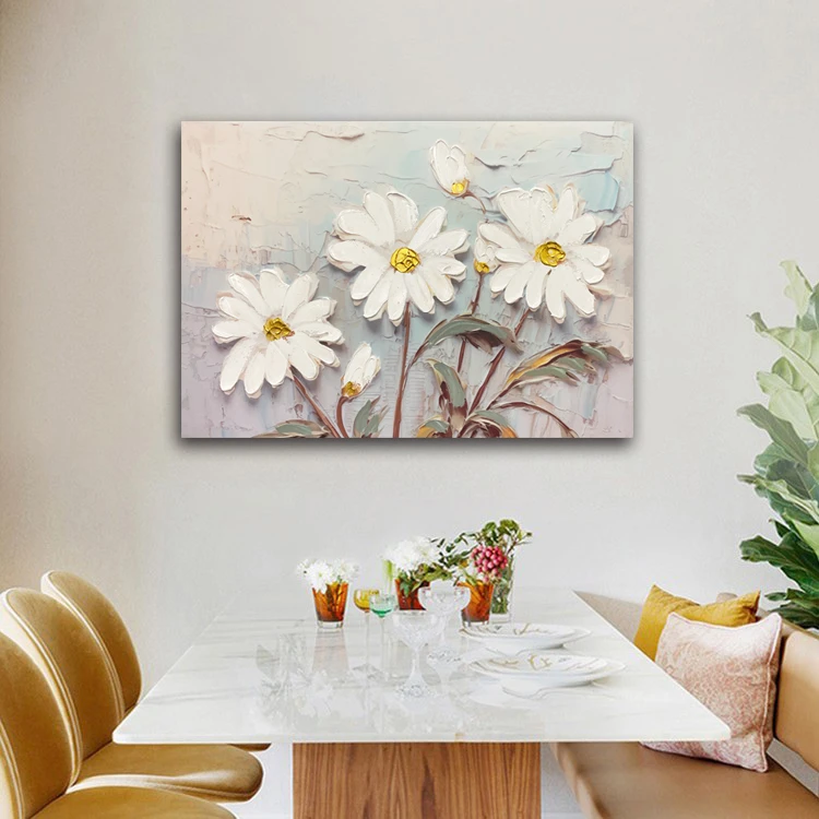 WK 1 现代简约温馨餐厅过道花卉画手工立体添笔油画单幅