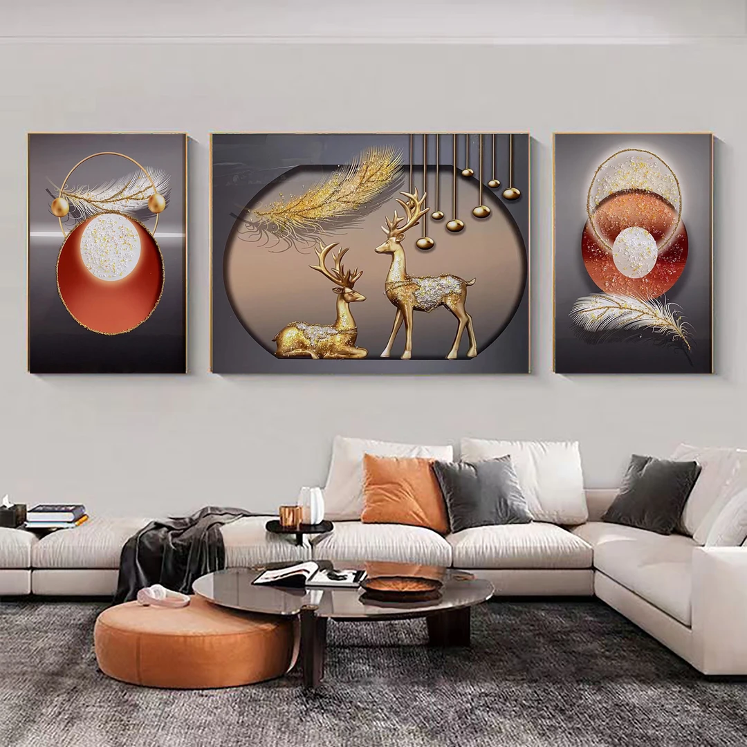 C  02 轻奢简约沙发装饰挂画铝合金品瓷带钻装饰画