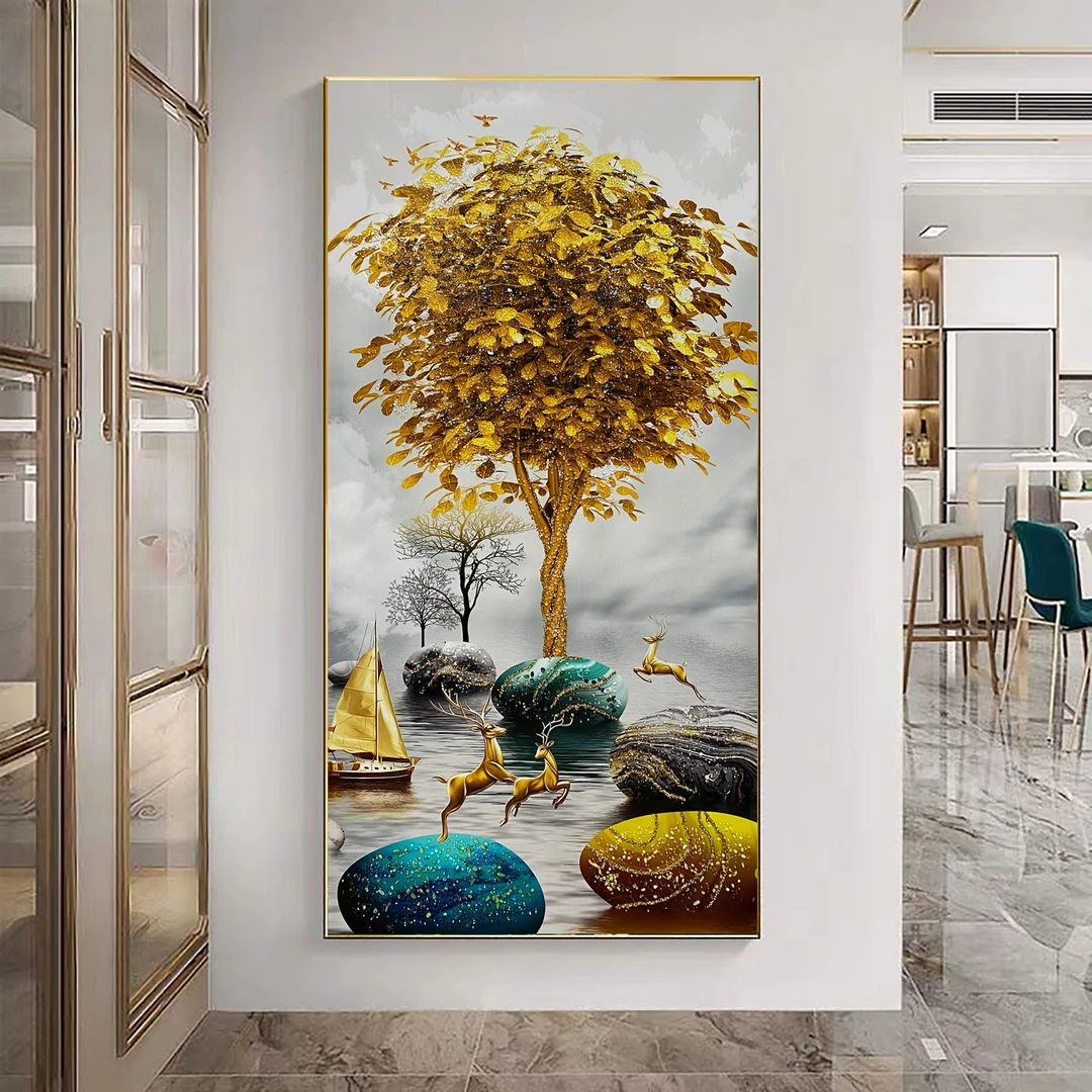 C 31  发财树玄关装饰画现代简约背景墙挂画晶瓷带钻