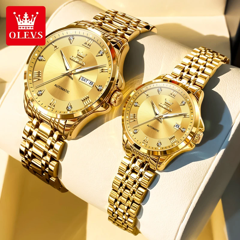 瑞士欧利时情侣手表机械表全金色男女一对全自动正品时尚防水腕表