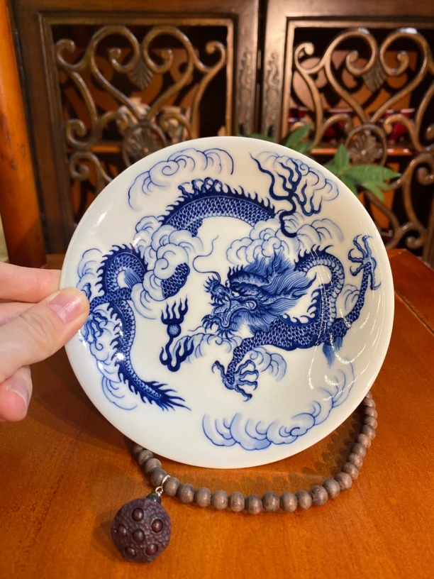 清歡柴窑青花穿云龙壶承赏盘直径:15CM