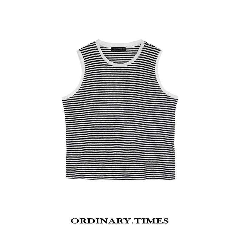 ORDINARY.TIMES【街头女孩】休闲通勤亚麻条纹背心 /OT0547