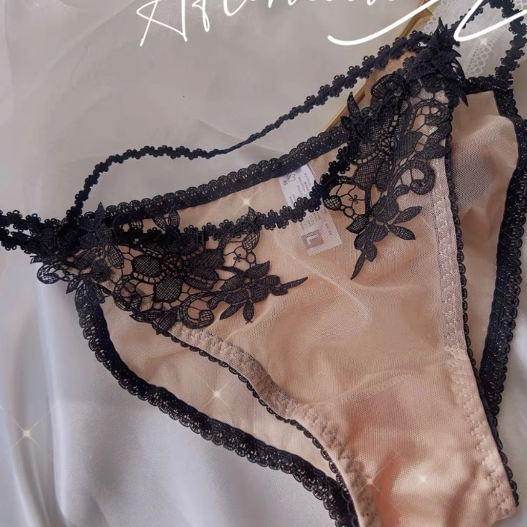 蕾丝内裤舒适性感诱惑三角裤时尚透气少女薄款无痕中腰火辣黑色