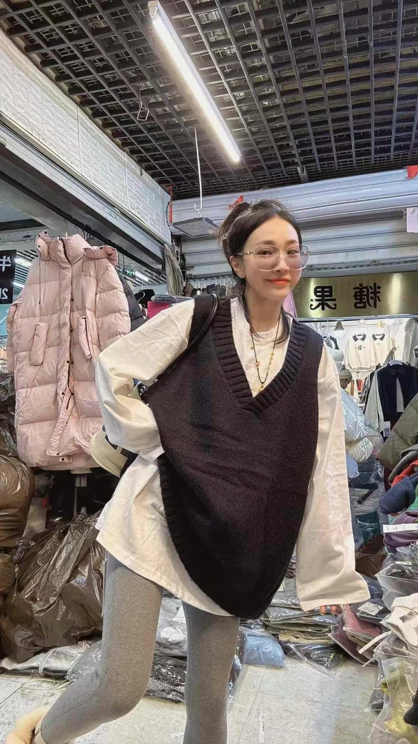秋冬新款韩版气质纯色针织马甲宽松百搭女马夹韩系