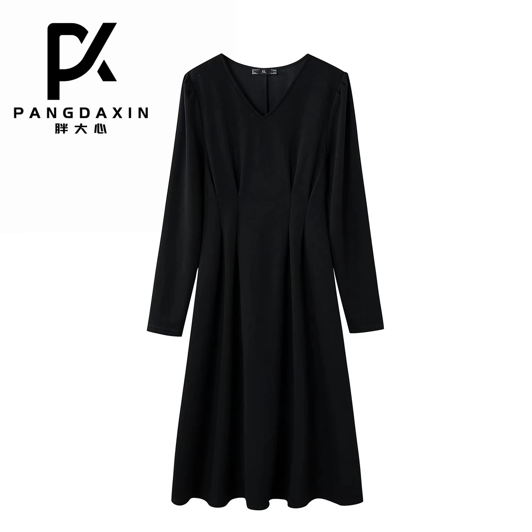 【胖大心】大码女装赫本风气质收腰显瘦遮肉黑色连衣裙26878716