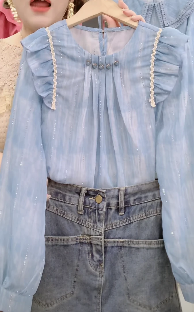 z【现货】新款6860复古荷叶边休闲小众洋气质时尚衬衫上衣