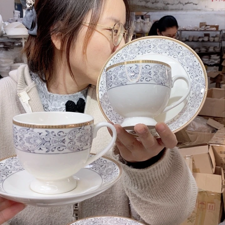 瓷片骨瓷咖啡杯碟2套（4件）220ml外贸骨瓷微瑕