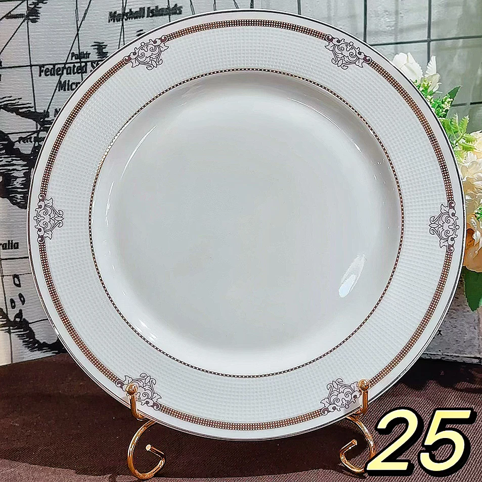【大盘25】浮雕金10.5英寸27cm菜盘家用简约纯白色菜盘餐盘英国订单