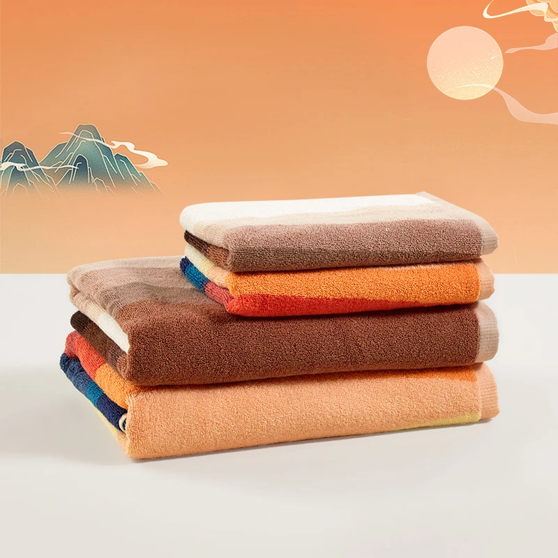 富安娜亲肤纯棉强力吸水毛浴巾时尚渐变色酒店简约高档加厚洗脸巾