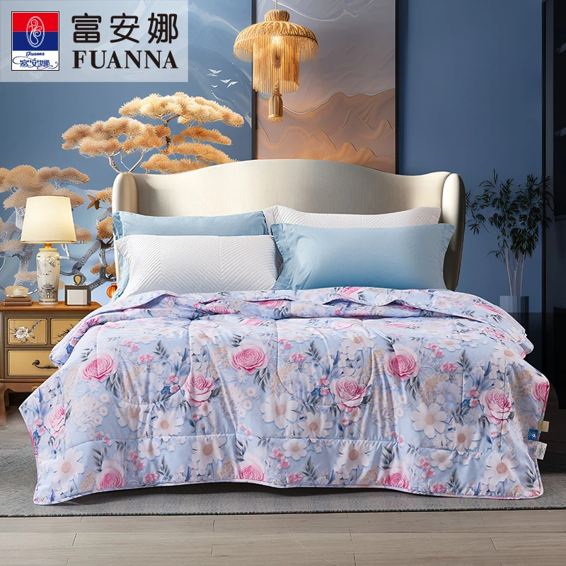 富安娜可机洗水洗七孔纤维田园清新碎花印花薄款空调被芯夏凉被子