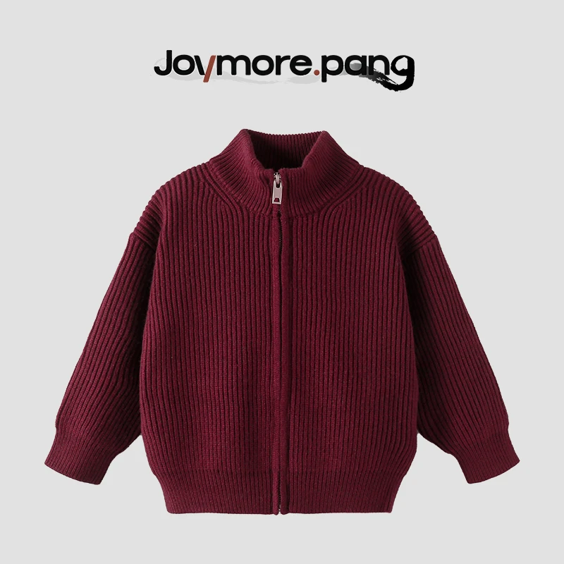 韩系复古男童秋冬纯色简约时尚百搭立领拉链毛衣开衫-NQ123