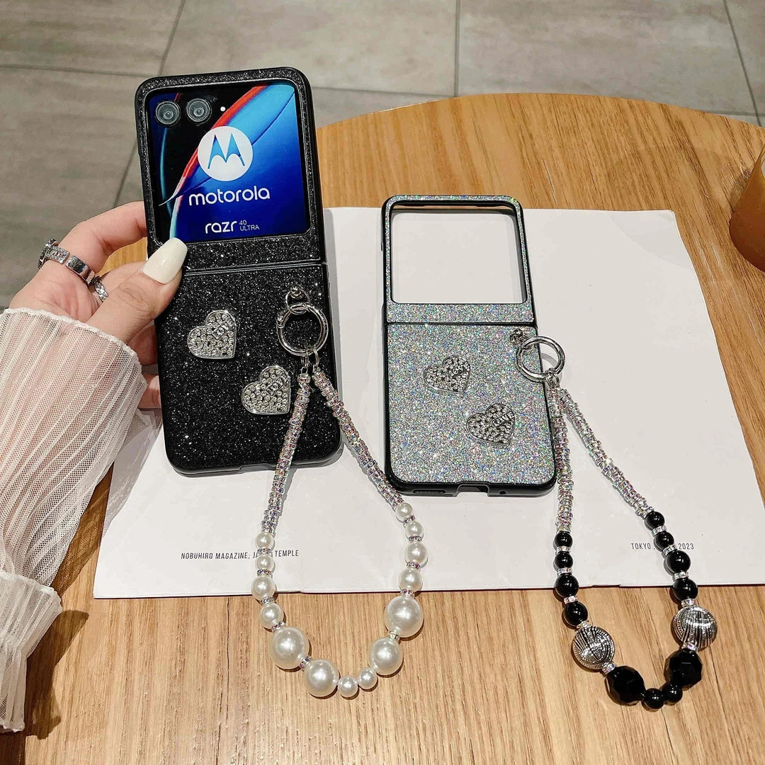 适用摩托罗拉razr60手机壳新款高级感闪粉爱心女款折叠屏手机壳