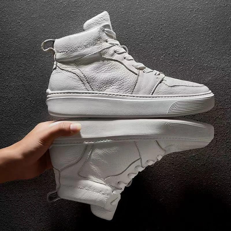 男鞋时尚百搭加绒高帮鞋2023新款韩版潮鞋小白鞋男士休闲真皮板鞋