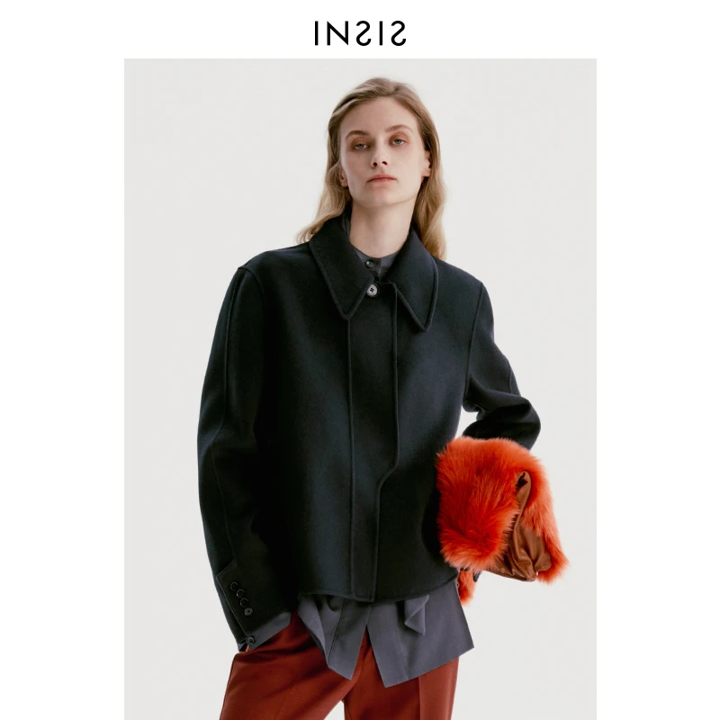 INSIS FEMME箱型异形门襟短外套女2022年秋季新款设计感羊毛毛呢