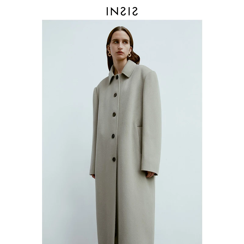 INSIS FEMME方肩直身型双面呢外套2022冬季款女羊毛羊绒毛呢大衣