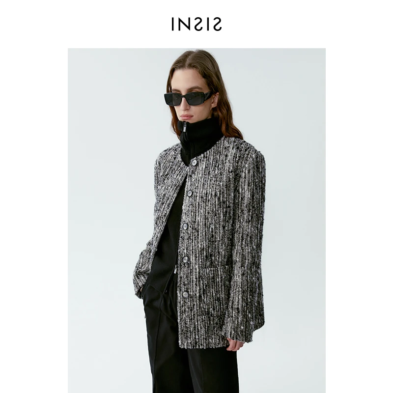 INSIS FEMME静奢风意大利花呢肌理感绵羊毛小香风外套FN23413901