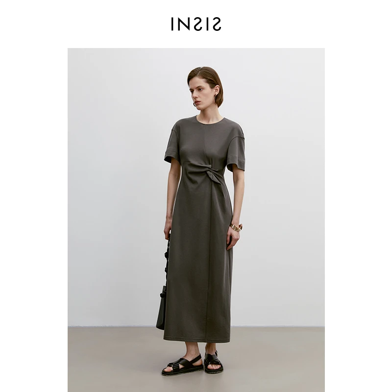 INSIS FEMME腰部扭结针织面料连衣裙夏新款抗菌三醋酸凉感不易皱
