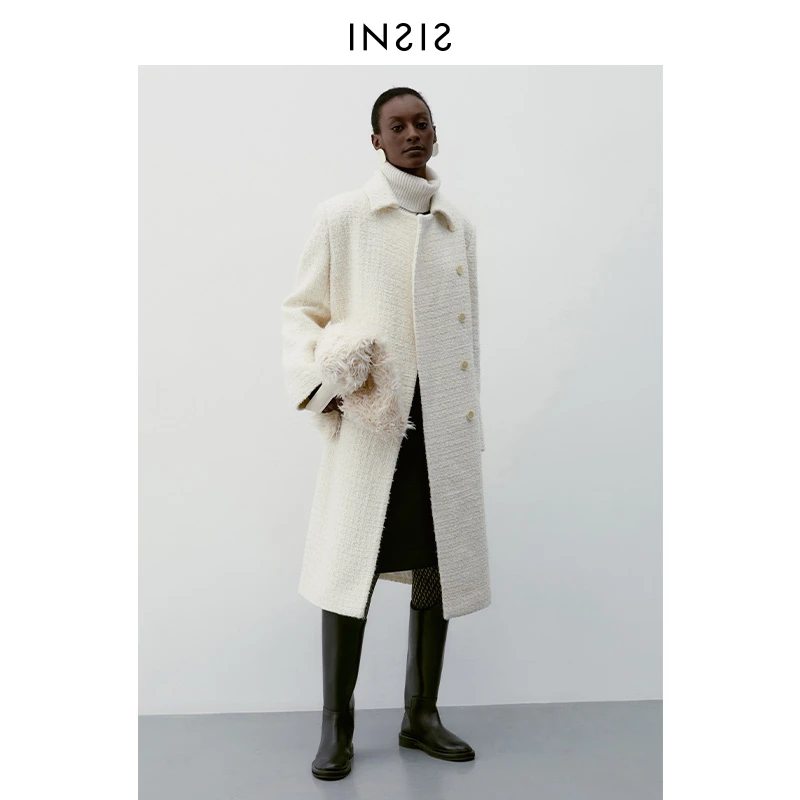 INSIS FEMMEH型中长斜门襟双面呢大衣外套冬季中长款女装秋冬羊毛