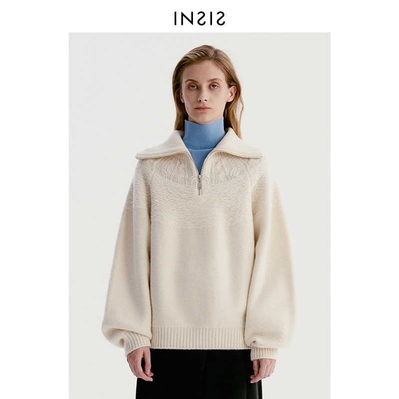 INSIS FEMMEPolo运动感休闲毛衣套头秋冬打底衫毛衫纯色冬季女士