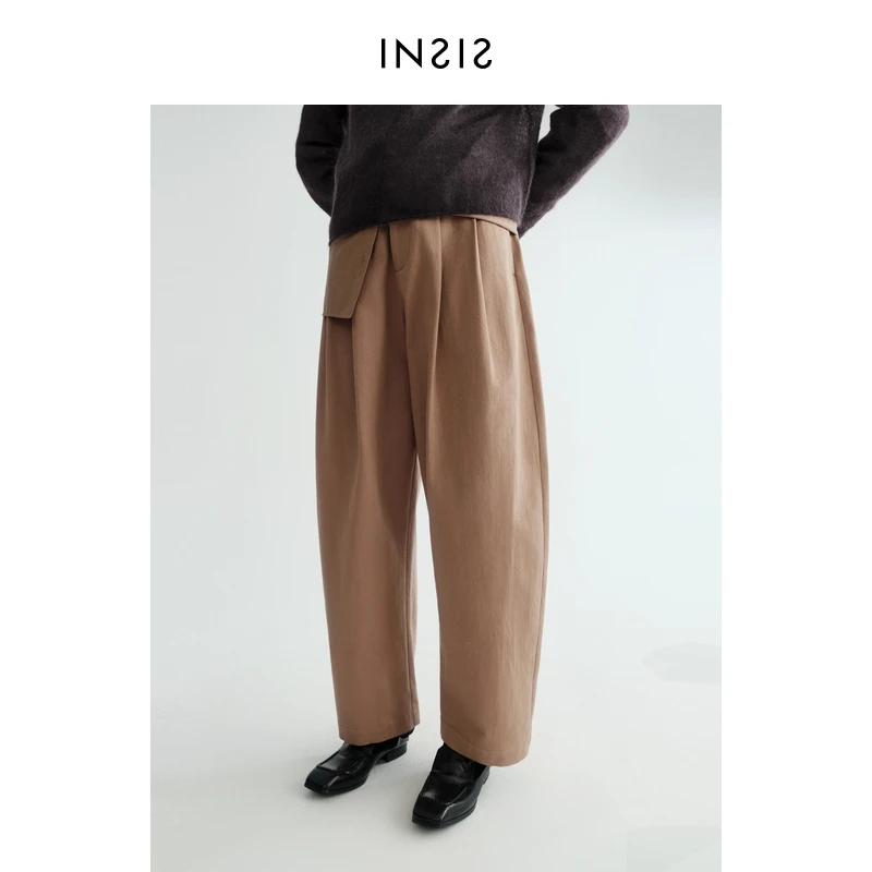 INSIS FEMME[木棉系列]木棉秋松紧腰长裤叠褶弧型裤FN24312101