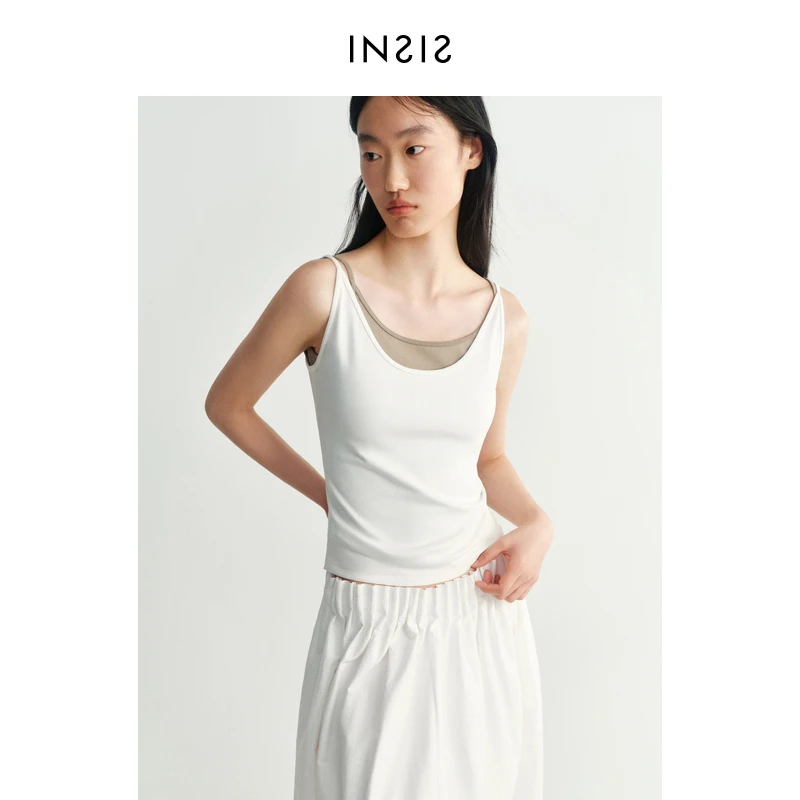 INSIS FEMME复古匹马棉2024夏新款细肩带U领上衣叠穿吊带背心女