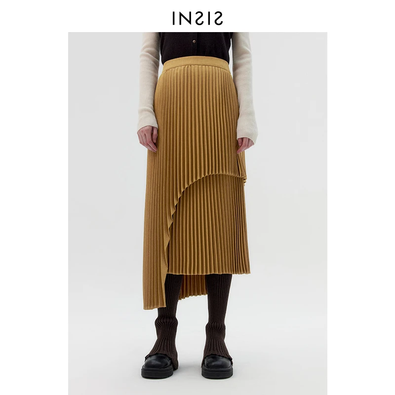 INSIS FEMME不对称压褶半裙秋冬新款建筑错层设计感半身裙