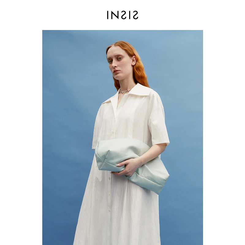 INSIS FEMME日本工艺长绒棉2023夏季新品减龄海军领连衣裙