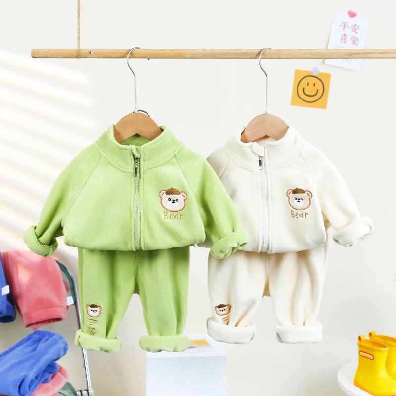 宝宝春秋装薄绒套装中小童男童女童婴儿童装两件套洋气秋冬季外套