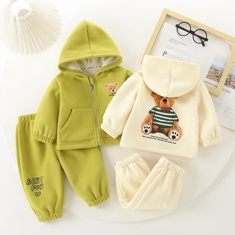 宝宝秋冬加绒套装男童女童婴儿秋冬两件套洋气衣服幼儿外套带帽