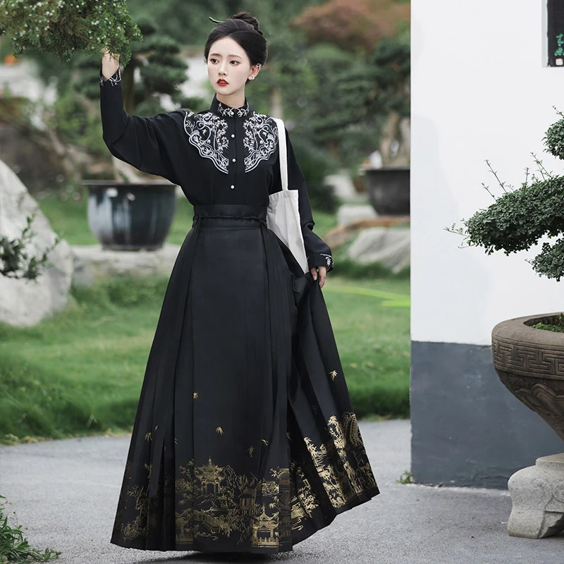 重回汉唐 空山静 原创汉服新款秋季马面裙日常