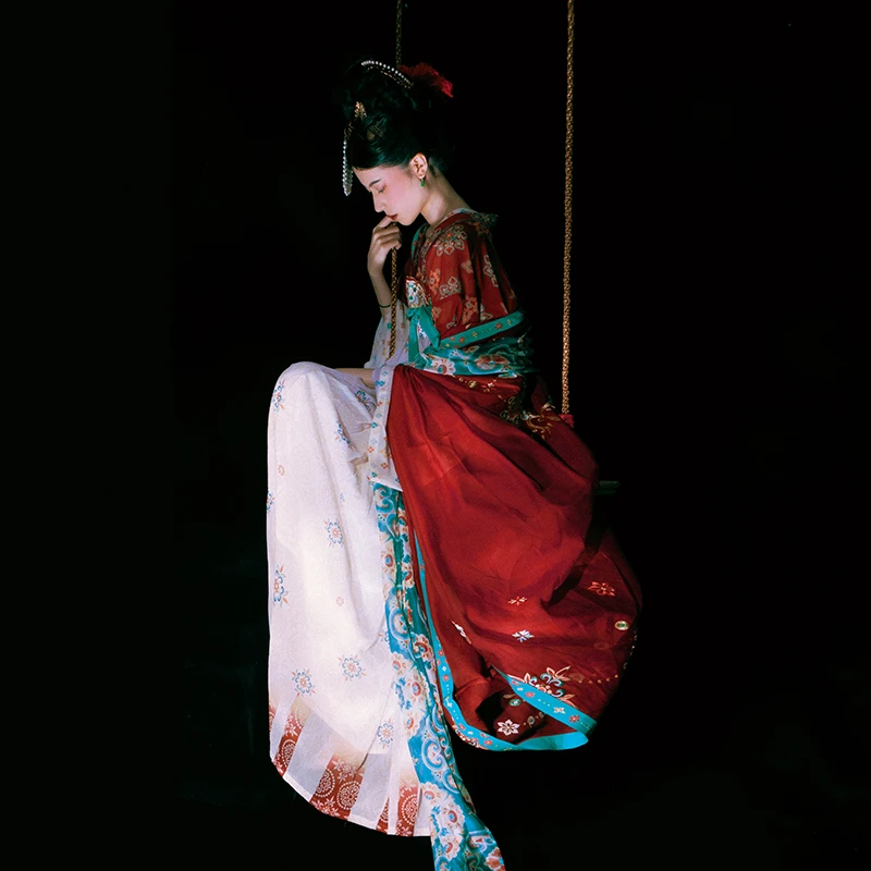 重回汉唐  花想容颜  原创唐褙子齐胸衫裙襦裙直领对襟汉服套装