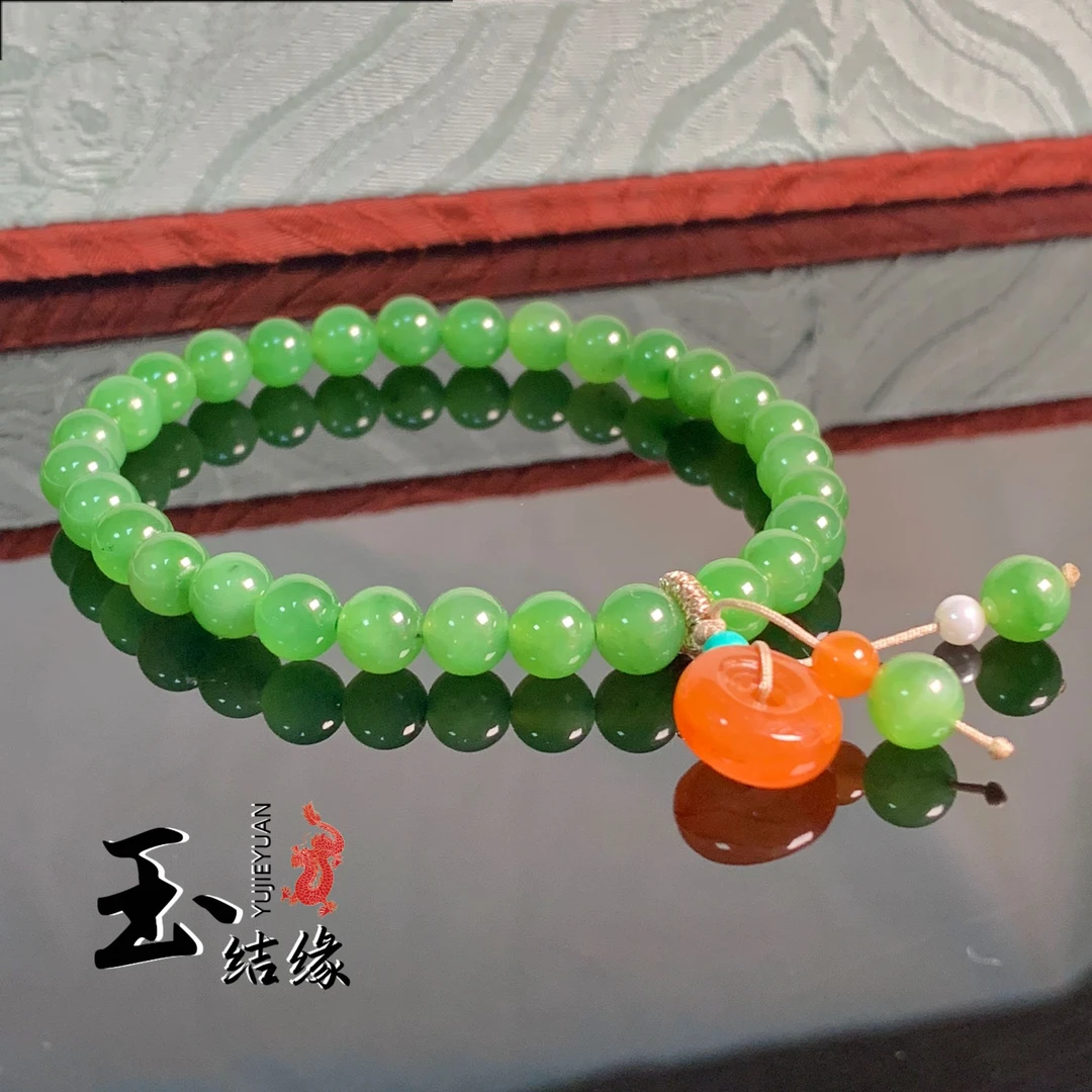 [龙哥甄选]和田碧玉±6mm微黑点DIY设计款女士单圈手串礼物礼品