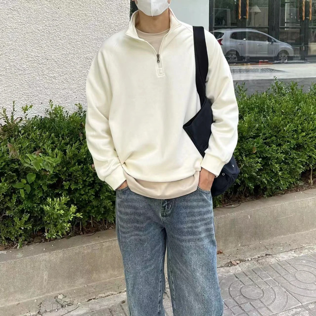 套头半拉链卫衣男秋冬宽松2024长袖新款潮牌无帽立领上衣潮流