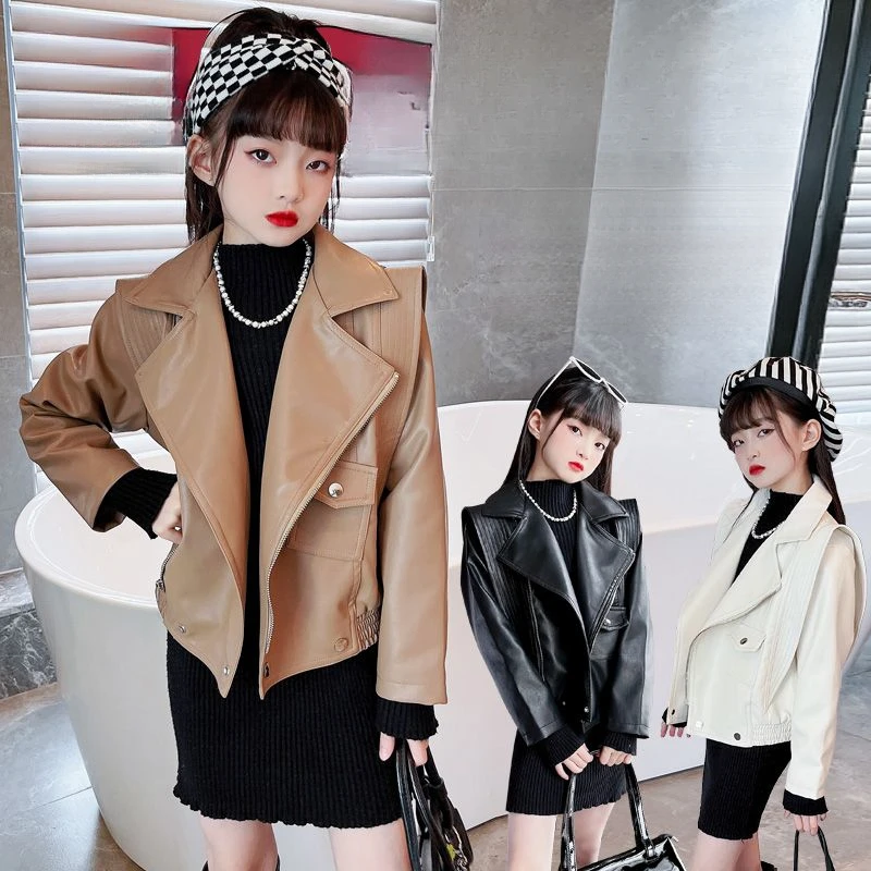 女童皮衣外套2024秋冬新款儿童加绒皮衣洋气女孩中大童夹克上衣潮