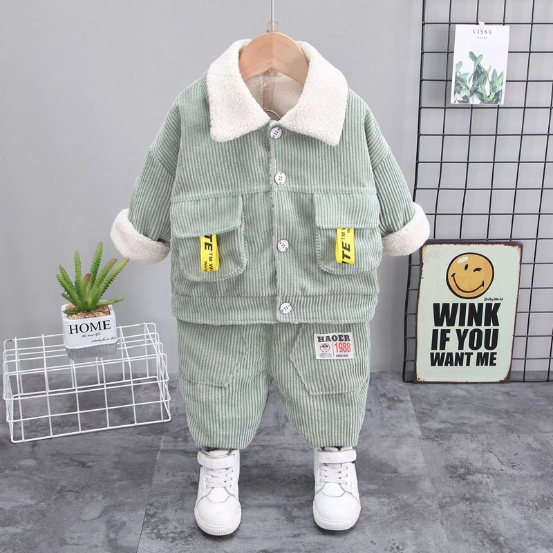 秋冬季新款小男孩宝宝儿童套装 二层保暖加厚加绒外套1-2-3-4岁0