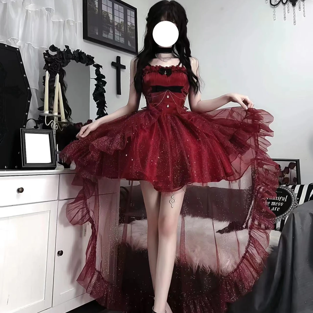 轻礼服高级星空细闪公主裙礼裙洋装可爱甜美前短后长蓬蓬裙连衣裙