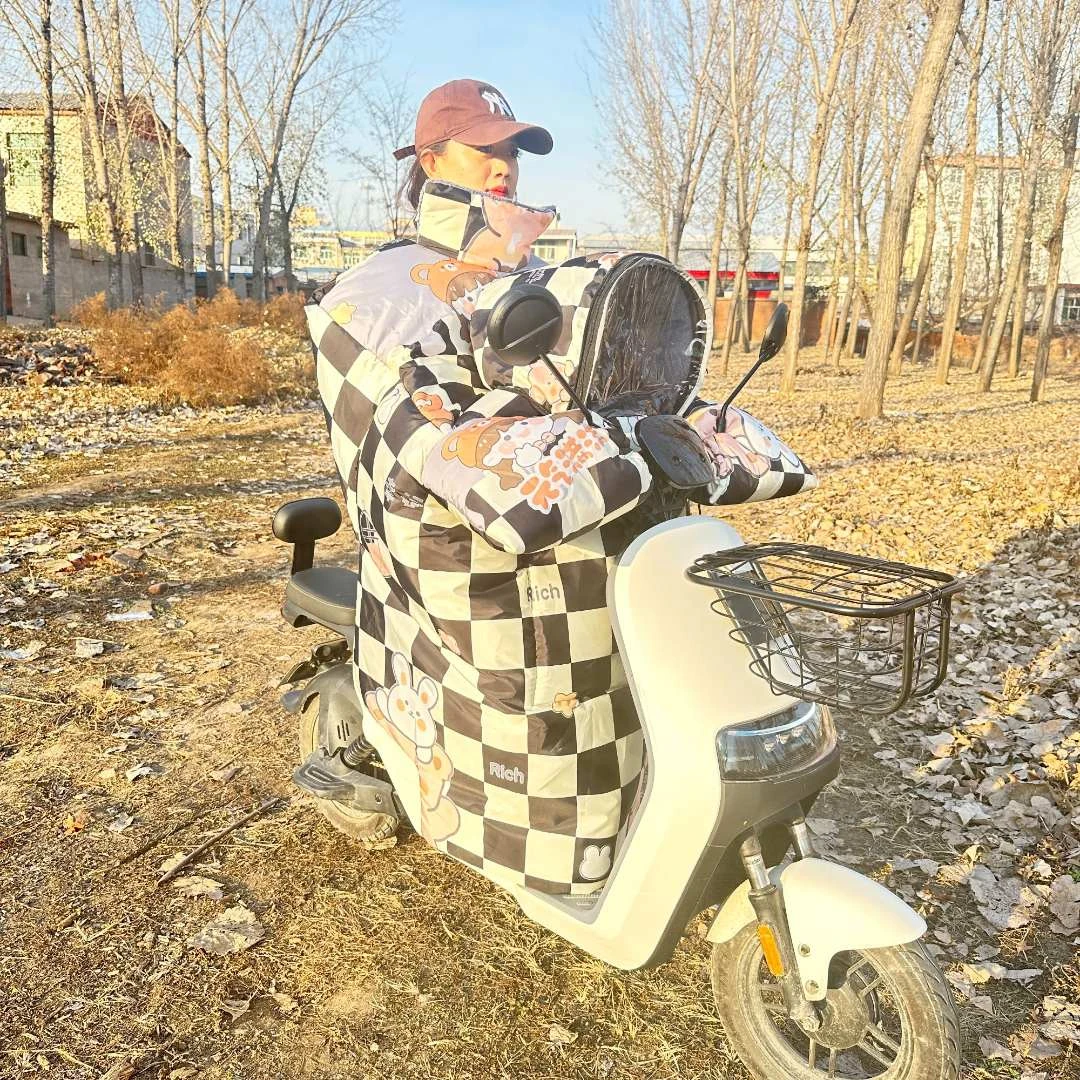 冬季特厚亲子挡风被带娃电动车必备加大前后可视天窗防风防水防污