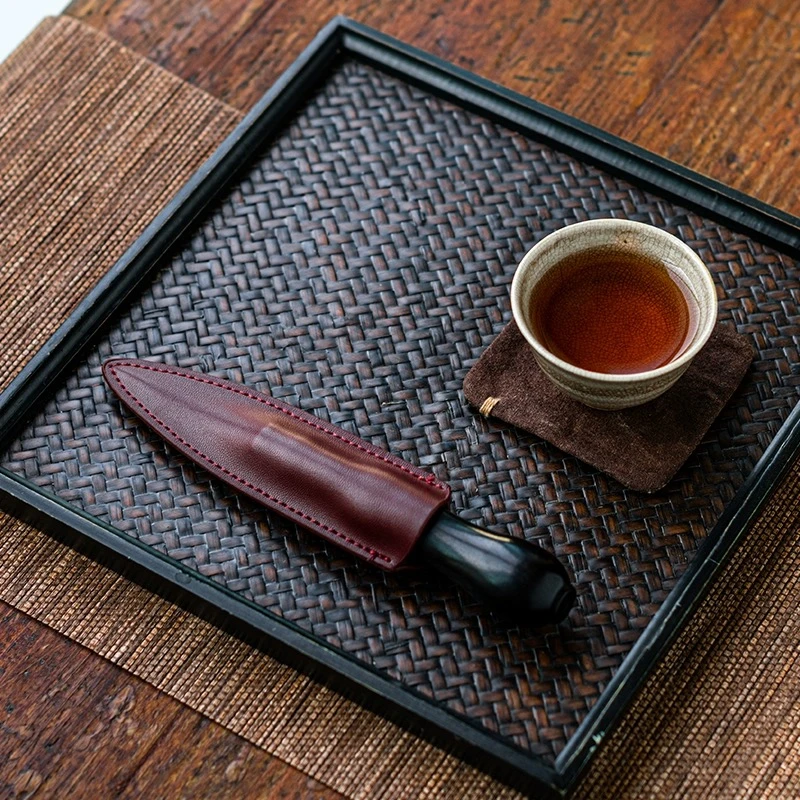 天然乌木大马士革钢茶刀