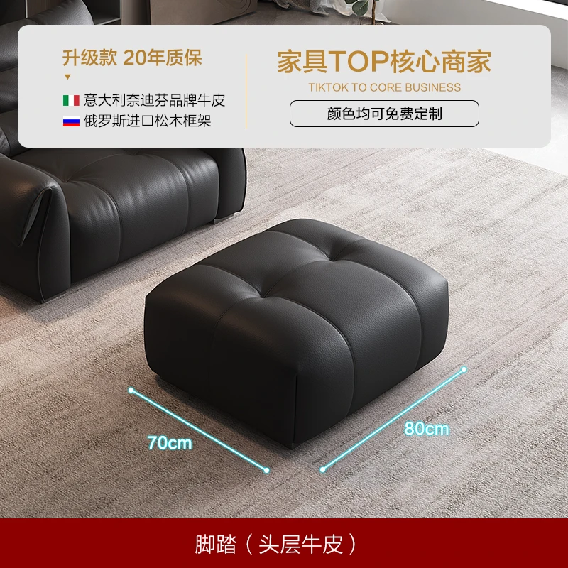 狄普黑天鹅真皮沙发客厅现代意式轻奢极简直排皮质客厅脚踏