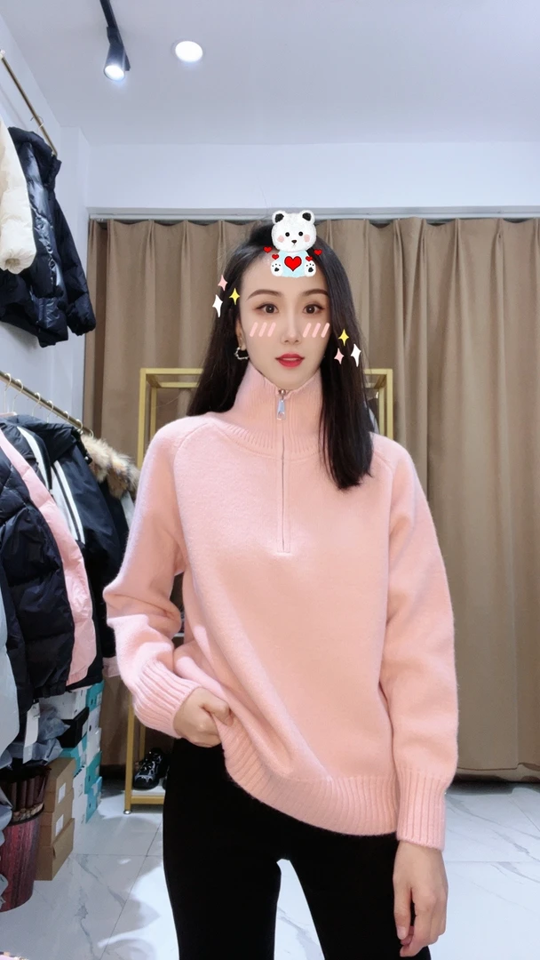 SHUSHU  冬季加厚糖果色半拉链毛衣