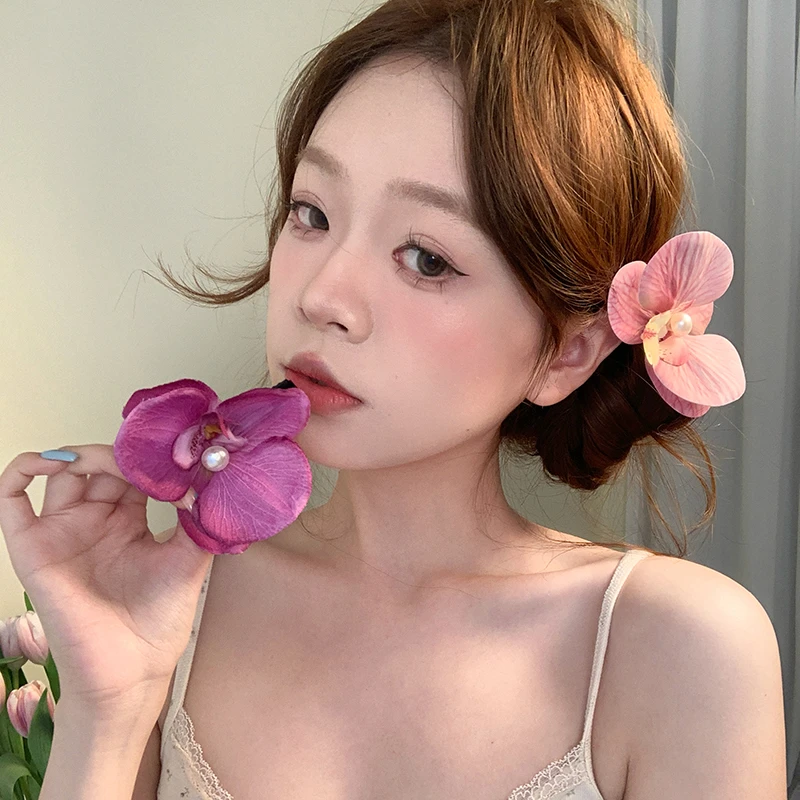 易梦玲同款蝴蝶兰发夹女碎发夹森系氛围感仿真花发卡甜美夹子头饰