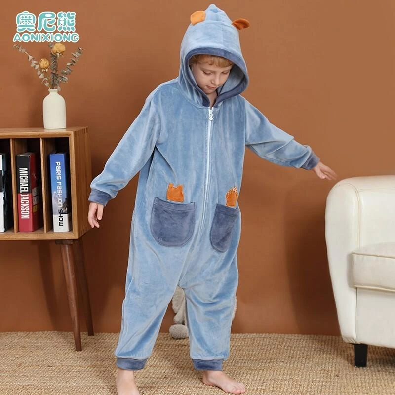 2202 秋冬儿童连体睡衣男童海岛绒睡衣家居服防着凉防踢睡衣