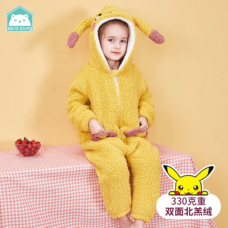 2210 儿童连体睡衣法兰绒秋冬季珊瑚绒宝宝加厚款家居服