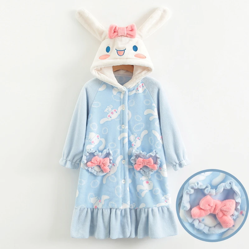 D 8204女童珊瑚绒睡袍睡衣加绒法兰绒中长款浴袍玉桂狗